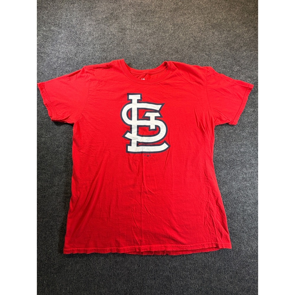 Majestic St Louis Cardinals MLB Graphic T-Shirt Red Mens Large STL Logo Tee